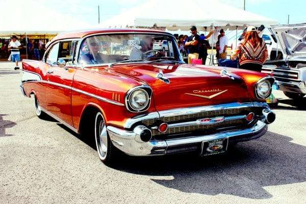 Beautiful cars are displayed on street