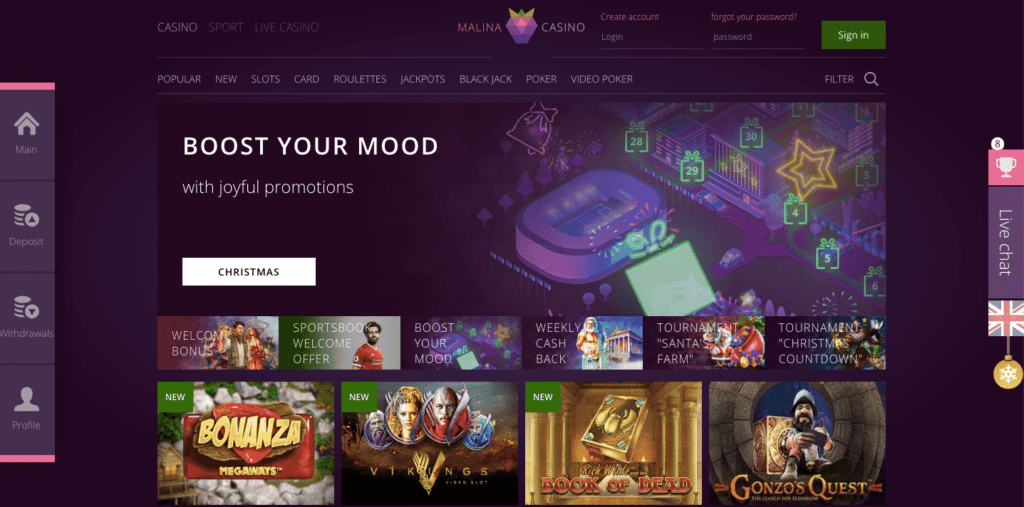 Bonus e promozioni Malina Casino 
